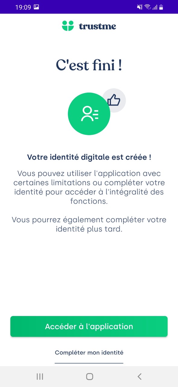 Identitée digitale créée TrustMe