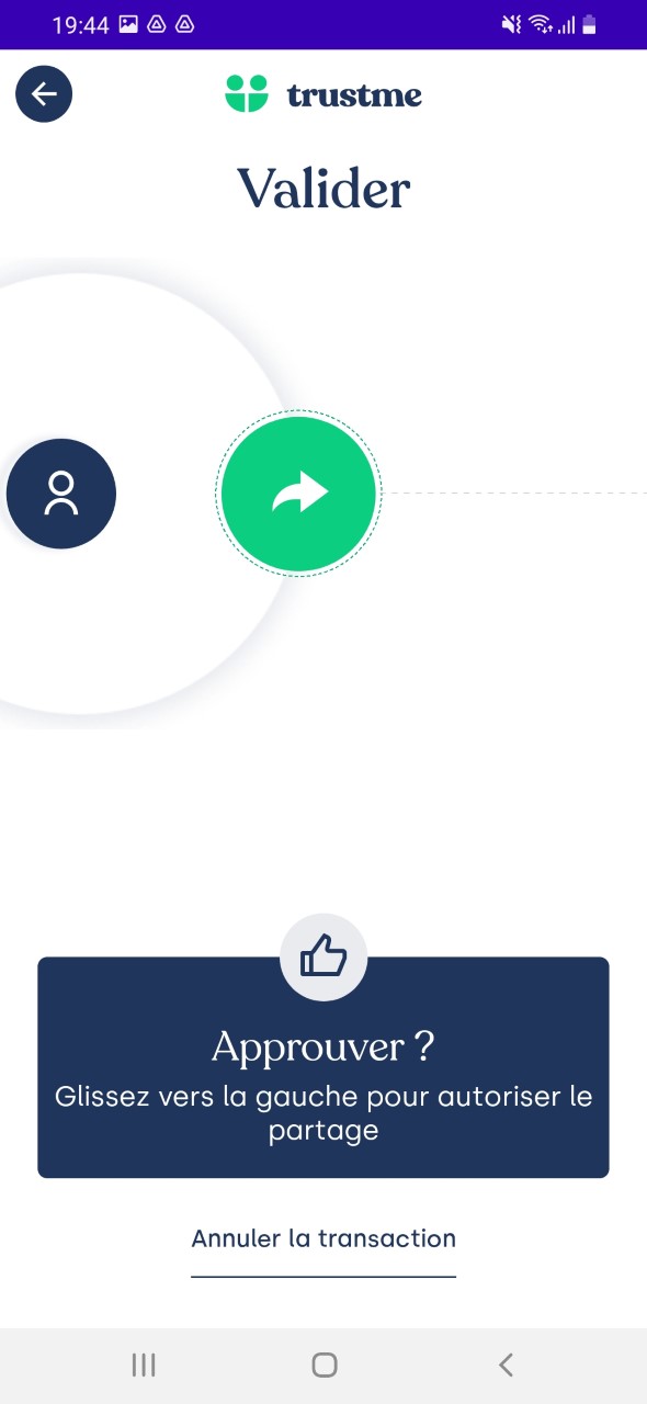 Validation transfert données TrustMe